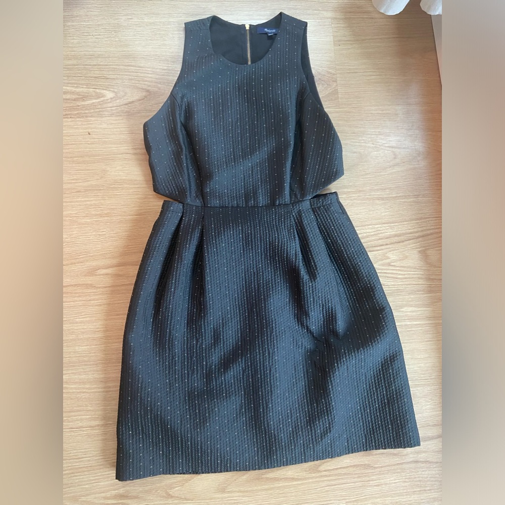 Madewell Nightfall Jacquard Metallic Gold Dot Cutout Dress